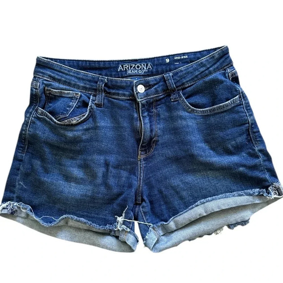 Arizona Jean Co. Women’s Mid-Rise Denim Shorts Size 9 Raw Hem - Picture 1 of 9